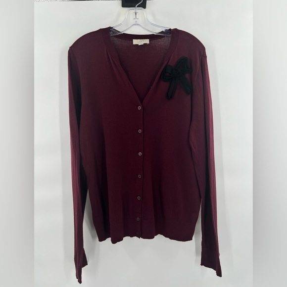 LOFT Sweaters - Loft maron cardigan with black bow detail size L